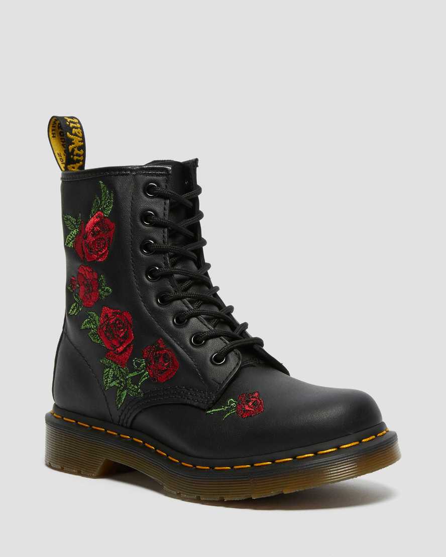 Dr. Martens 1460 Vonda Floral Lær Snørestøvler Dame Svart [7408FETCZ]